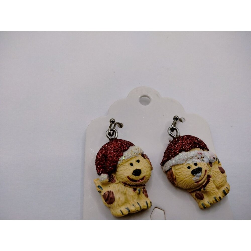 Puppy Santa Hat Earrings Christmas Dog - Picture 8 of 10